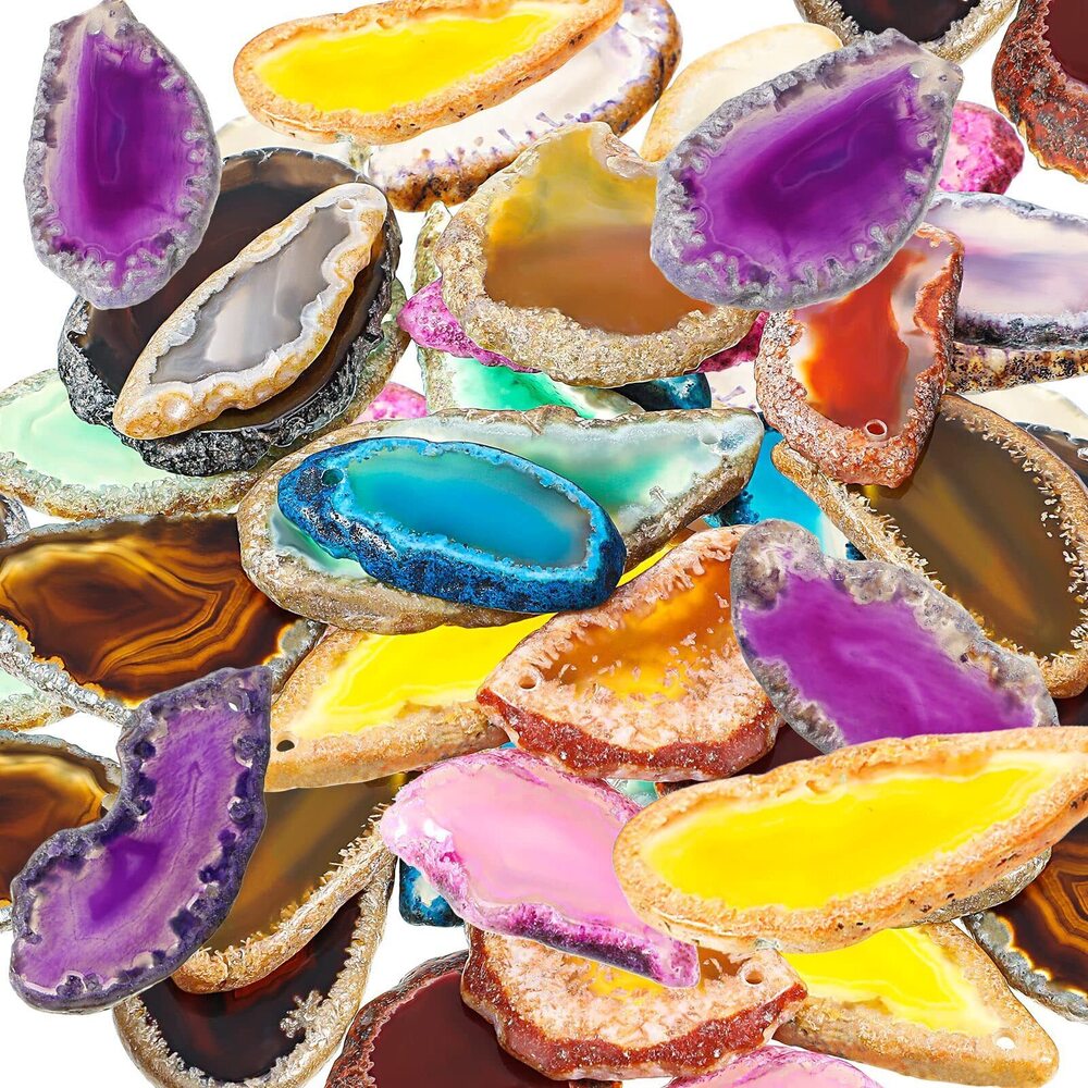 8733 Polished Agate Slices, Drilled Agate Geode Pendants in Various Sizes